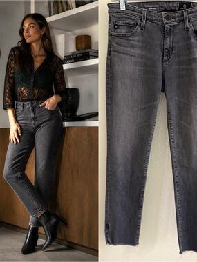 AG Adriano Goldschmied Prima Ankle Cigarette Jeans Gray Wash Raw Hem Women’s 28R